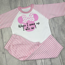 Load image into Gallery viewer, When I Wake Up Minnie Mouse Pink And White Stripe Birthday Girls Pyjamas, Disney