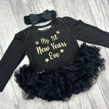 Load image into Gallery viewer, Baby Girl 1st New Year's Eve Black Tutu Romper With Headband