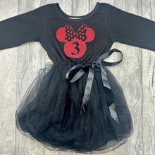 Load image into Gallery viewer, Girls Birthday Minnie Mouse Black Tutu Dress, 3rd Birthday
