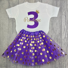 Load image into Gallery viewer, Girls Personalised 3rd Birthday Purple Polka Dot Set