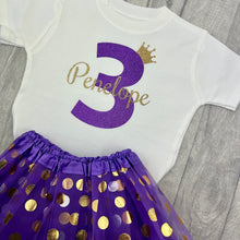 Load image into Gallery viewer, Girls Personalised 3rd Birthday Purple Polka Dot Set