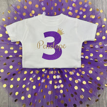 Load image into Gallery viewer, Girls Personalised 3rd Birthday Purple Polka Dot Set