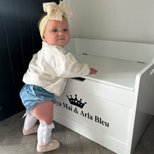 Load image into Gallery viewer, Personalised Princess Baby Girls White Wooden Toy Storage Box