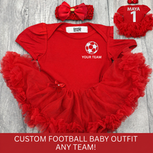 Load image into Gallery viewer, Personalised Football Red Baby Outfit | Custom Tutu Romper Set
