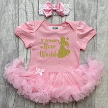 Load image into Gallery viewer, Aladdin Theme, Princess Jasmine, A Whole New World Baby Girl Tutu Romper With Headband