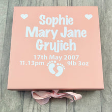 Load image into Gallery viewer, Personalised Newborn Baby Girl, Keepsake Memory Box, Christening Gift