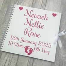 Load image into Gallery viewer, Personalised White Baby Newborn Christening Scrapbook Gift 12x12 inch - Hot Pink design