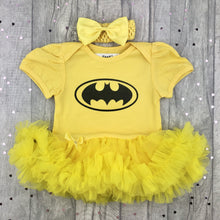 Load image into Gallery viewer, Batman Baby Girl Tutu Romper With Matching Bow Headband, Superhero
