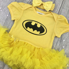 Load image into Gallery viewer, Batman Baby Girl Tutu Romper With Matching Bow Headband, Superhero