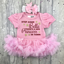 Load image into Gallery viewer, Step Aside Belle There's A New Princess In Town Disney Light Pink Tutu Romper With Headband