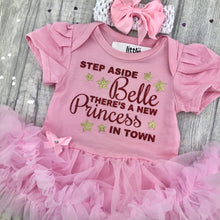 Load image into Gallery viewer, Step Aside Belle There's A New Princess In Town Disney Light Pink Tutu Romper With Headband
