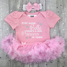Load image into Gallery viewer, Step Aside Belle There's A New Princess In Town Disney Light Pink Tutu Romper With Bow Headband
