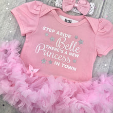 Load image into Gallery viewer, Step Aside Belle There's A New Princess In Town Disney Light Pink Tutu Romper With Bow Headband