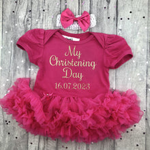 Load image into Gallery viewer, Personalised My Christening Day Baby Girl Dark Pink Tutu Romper