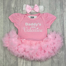 Load image into Gallery viewer, Daddy's Little Valentine Baby Girl Tutu Romper with Bow Headband, White Glitter Design, Valentine’s Day Gift