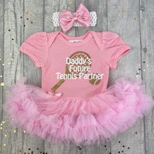 Load image into Gallery viewer, Daddy's Future Tennis Partner Baby Girls Tutu Romper With Headband - Little Secrets Clothing