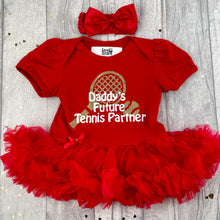 Load image into Gallery viewer, Daddy's Future Tennis Partner Baby Girls Tutu Romper With Headband - Little Secrets Clothing