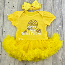 Load image into Gallery viewer, Daddy's Future Tennis Partner Baby Girls Tutu Romper With Headband - Little Secrets Clothing