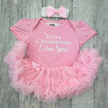 Load image into Gallery viewer, Extra Chromosome Extra Sass! Newborn Baby Girl Tutu Romper