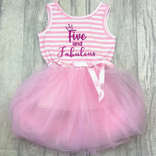 Load image into Gallery viewer, Five And Fabulous Girl's 5th Birthday White and Pink Tutu Dress