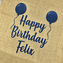Load image into Gallery viewer, Personalised Happy Birthday Balloons Large Present Hessian Sack