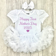 Load image into Gallery viewer, Happy First Mother's Day 2025 Baby Girl Tutu Romper With Headband, Pink Glitter