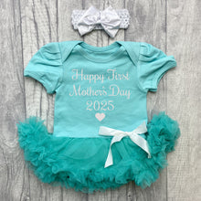 Load image into Gallery viewer, Happy First Mother's Day 2025 Baby Girl Green Tutu Romper With Headband