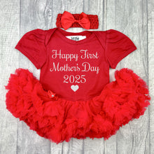 Load image into Gallery viewer, Happy First Mother's Day 2025 Baby Girl Red Tutu Romper With Headband