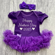 Load image into Gallery viewer, Happy Mother's Day 2025 Baby Girl Tutu Romper With Headband, White Glitter