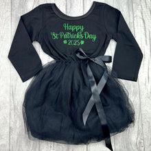 Load image into Gallery viewer, Girls St Patrick's Day Black Long Sleeve Tutu Dress, Irish Princess