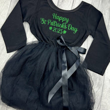 Load image into Gallery viewer, Girls St Patrick's Day Black Long Sleeve Tutu Dress, Irish Princess