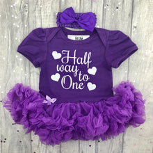 Load image into Gallery viewer, Half Way To One Baby Girl Birthday Tutu Romper