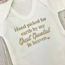 Load image into Gallery viewer, Personalised Hand Picked For Earth By My... In Heaven Baby Boy Girl Romper