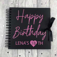 Load image into Gallery viewer, Personalised Happy Birthday Black Scrapbook with Pink Design