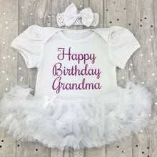 Load image into Gallery viewer, Happy Birthday Grandma Baby Girl Tutu Romper With Matching Bow Headband