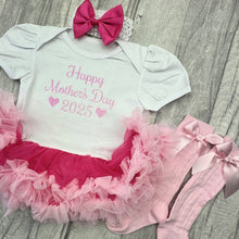 Load image into Gallery viewer, Happy Mother's Day 2025 Baby Girl Tutu Romper With Headband, Pink Glitter