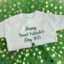 Load image into Gallery viewer, Happy Saint Patrick's Day 2025 Outfit, Girls Paddy's Day Irish White T-Shirt And Green Polka Dot Tutu Skirt