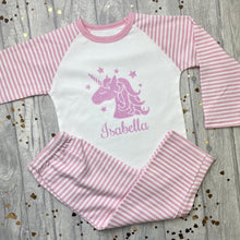 Load image into Gallery viewer, Personalised Unicorn Pink and White Girls Pyjamas