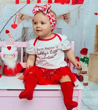 Load image into Gallery viewer, Personalised Is Daddy's Little Valentine Red Glitter Design, Baby Girl Tutu Romper With Matching Bow Headband, Valentine’s Day
