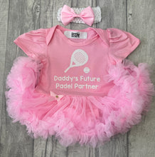 Load image into Gallery viewer, Daddy's Future Padel Partner Baby Girls Tutu Romper With Headband