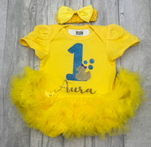 Load image into Gallery viewer, Personalised Rubber Duck 1st Birthday Yellow Tutu Romper Outfit with Headband