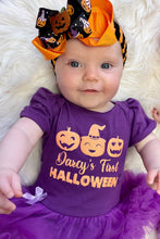 Load image into Gallery viewer, Baby Girl's Personalised Pumpkin First Halloween Tutu Romper & Pumpkin Bow Headband
