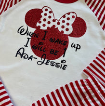 Load image into Gallery viewer, Personalised Minnie Mouse When I Wake Up I Will Be Red And White Stripe Birthday Pyjamas - Little Secrets Clothing