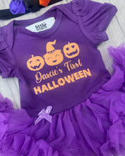 Load image into Gallery viewer, Baby Girl's Personalised Pumpkin First Halloween Tutu Romper & Headband