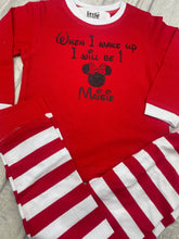 Load image into Gallery viewer, Disney Minnie Mouse When I Wake Up I Will Be Red And White Stripe Personalised Birthday Pyjamas - Little Secrets Clothing