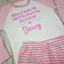 Load image into Gallery viewer, Personalised When I Wake Up It Will Be Starting... Pyjamas, Red, Pink, or Blue Striped Pjs - Little Secrets Clothing