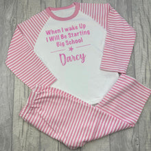 Load image into Gallery viewer, Personalised When I Wake Up It Will Be Starting... Pyjamas, Red, Pink, or Blue Striped Pjs - Little Secrets Clothing