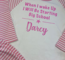 Load image into Gallery viewer, Personalised When I Wake Up It Will Be Starting... Pyjamas, Red, Pink, or Blue Striped Pjs - Little Secrets Clothing