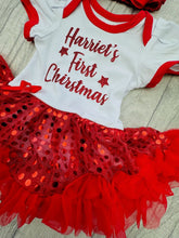Load image into Gallery viewer, Baby Girls First Christmas Personalised Red Tutu Romper & Bow Headband - Little Secrets Clothing