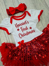 Load image into Gallery viewer, Baby Girls First Christmas Personalised Red Tutu Romper & Bow Headband - Little Secrets Clothing